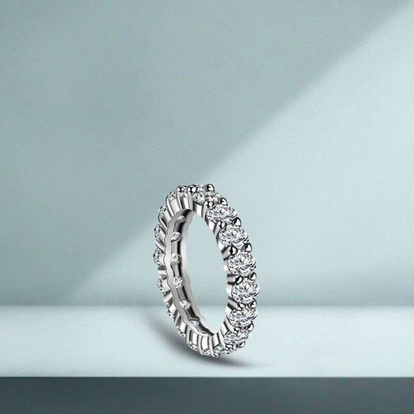 Eternity Band CZ Gemstones Circle a Platinum Plated Band - Picture 3 of 7